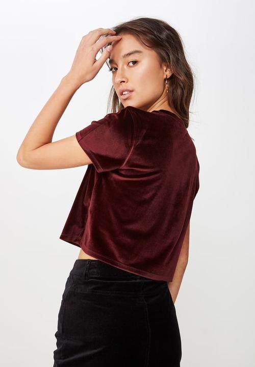 Cotton On - Violet velvet short sleeve tee  - burgundy 