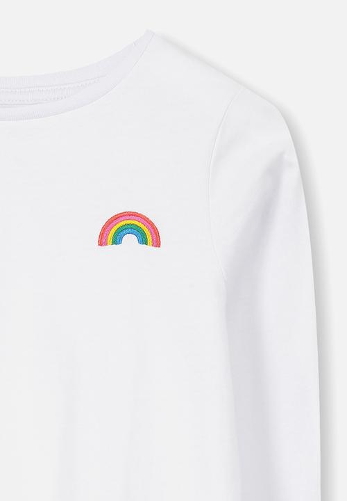 Cotton On - Penelope rainbow badge long sleeve tee - white 