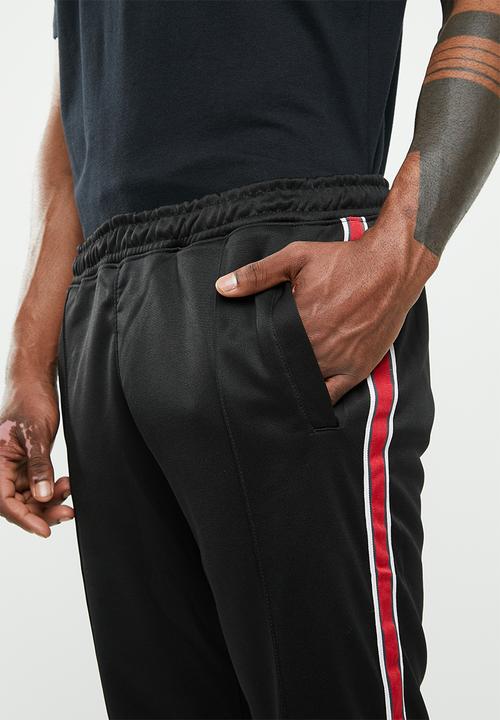 Mennace - Tricot regular fit knit tracksuit bottom - black & red