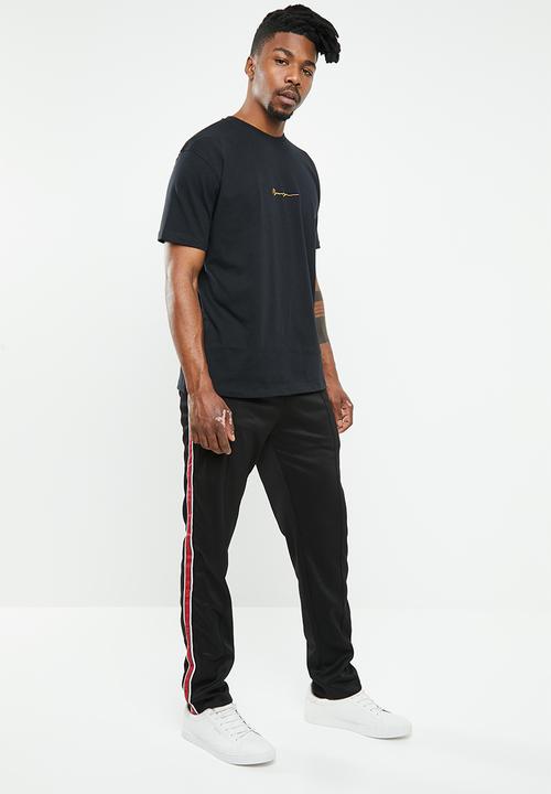 Mennace - Tricot regular fit knit tracksuit bottom - black & red