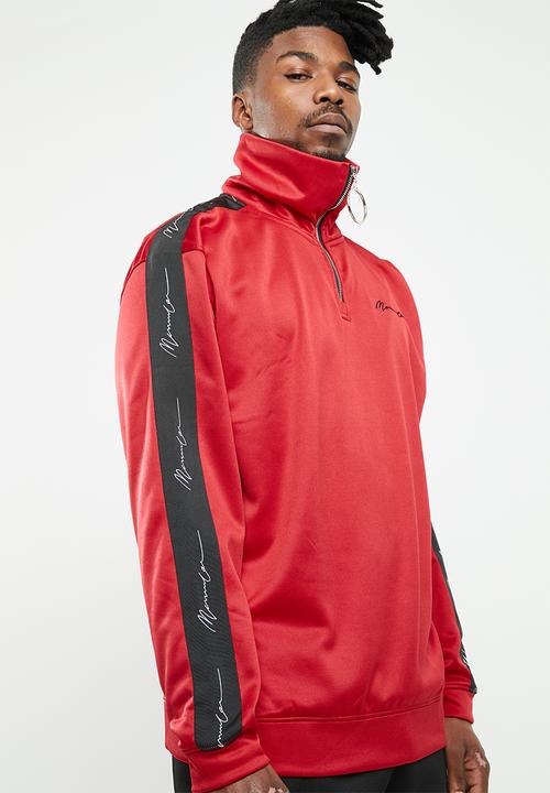 Mennace - Relaxed tricot knit half-zip track top - red