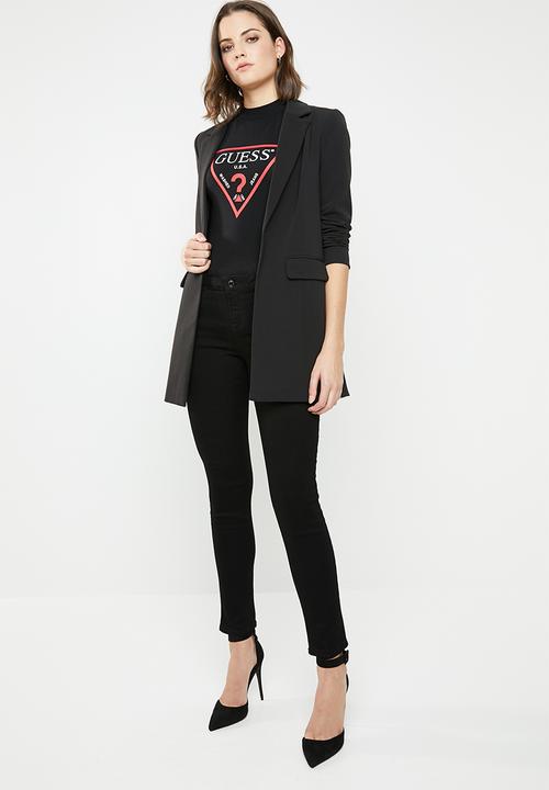 GUESS - 3/4 American logo mock tee - black