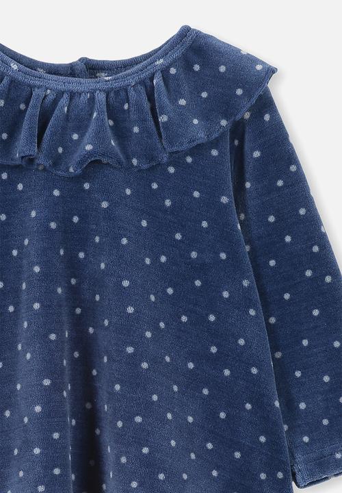 Cotton On - Alice velour ruffle neck top - blue