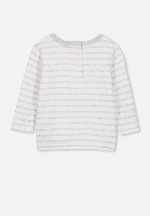 Cotton On - Long sleeve boxy tee - white & grey