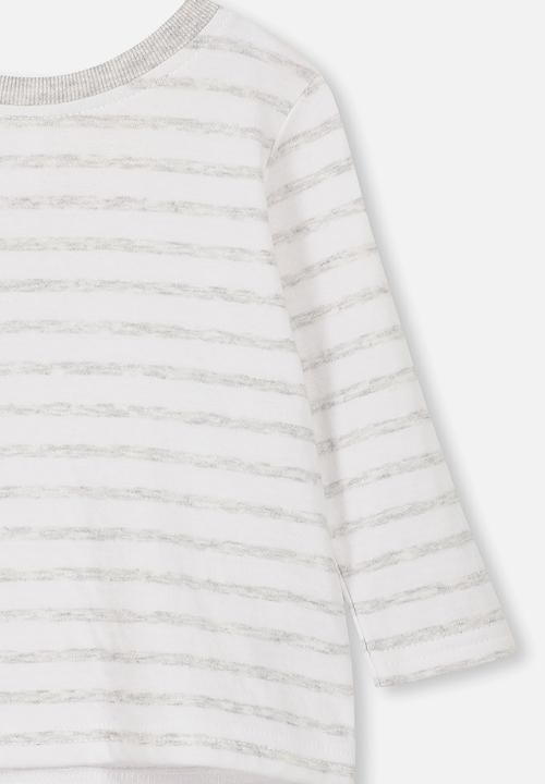 Cotton On - Long sleeve boxy tee - white & grey
