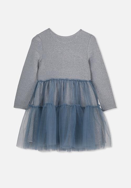 Cotton On - Long sleeve tulle dress - grey & blue