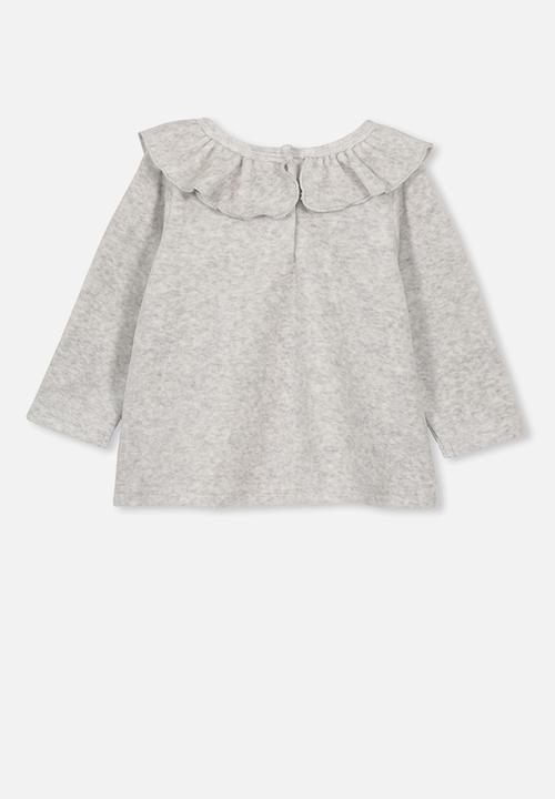 Cotton On - Velour ruffle neck top - grey