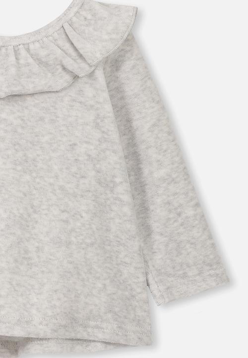 Cotton On - Velour ruffle neck top - grey