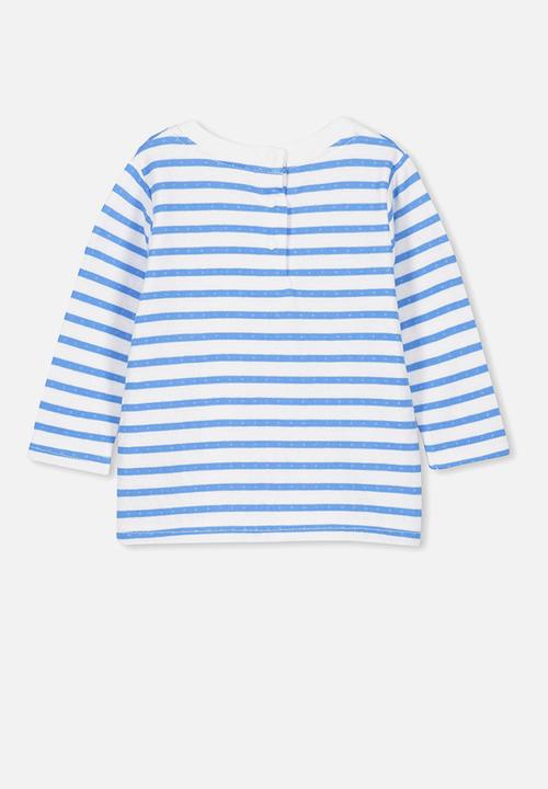 Cotton On - Deacon long sleeve boxy tee  - blue & white