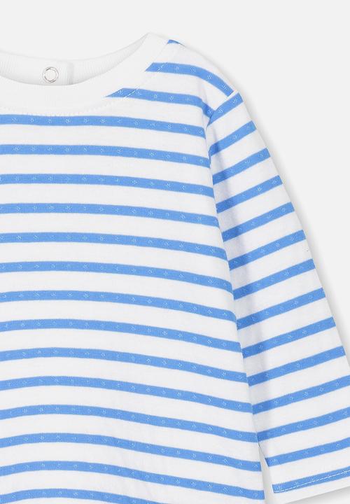 Cotton On - Deacon long sleeve boxy tee  - blue & white