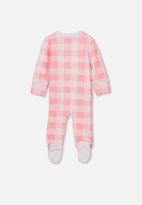 Cotton On - Mini zip through romper - pink & white