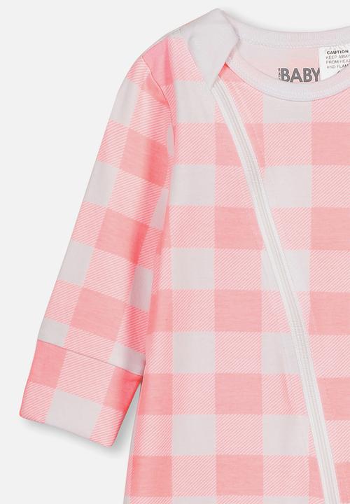Cotton On - Mini zip through romper - pink & white