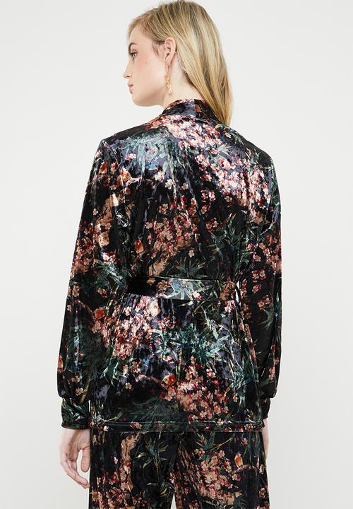 ONLY - Alex printed velvet blazer - black