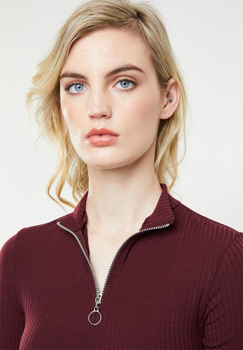 Superbalist - Zip thru tee - burgundy