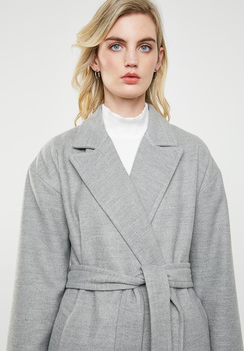 Superbalist - Belted melton trench coat - grey