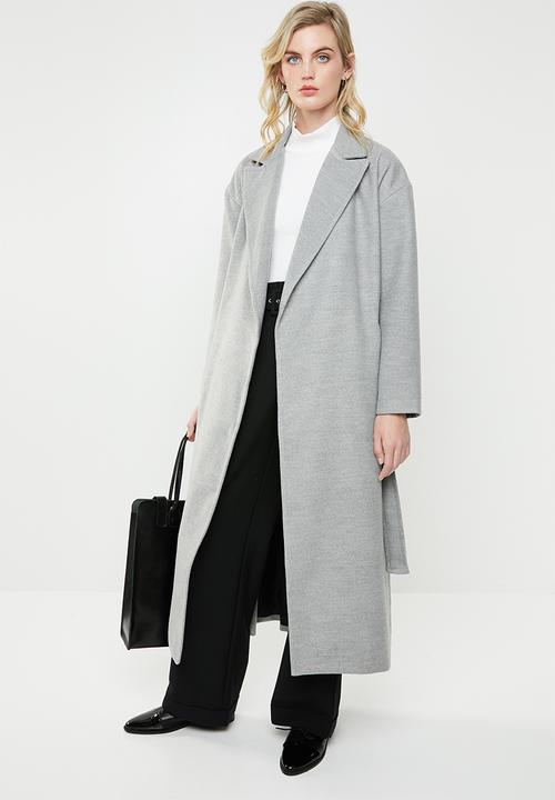 Superbalist - Belted melton trench coat - grey