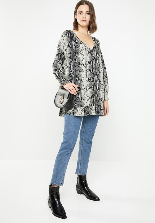 Revenge - Long sleeve snake print tunic - black & beige