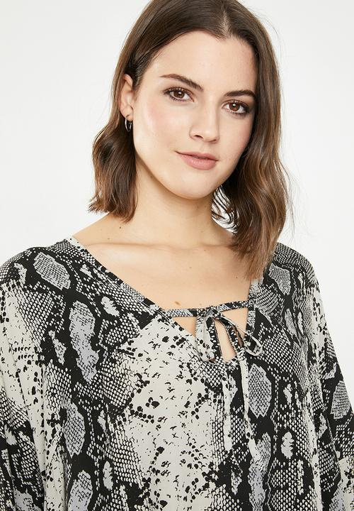 Revenge - Long sleeve snake print tunic - black & beige