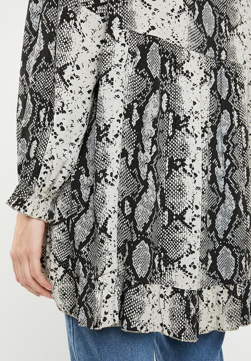 Revenge - Long sleeve snake print tunic - black & beige
