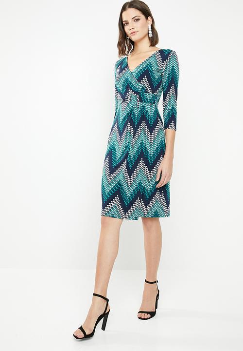 Revenge - Zig zag wrap dress - teal