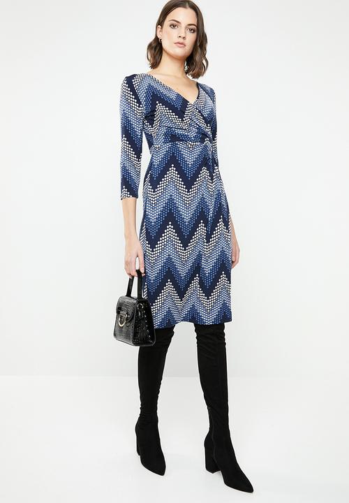 Revenge - Zig zag wrap dress - navy