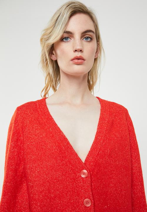 Vero Moda - Dalo long sleeve V-neck cardigan - red