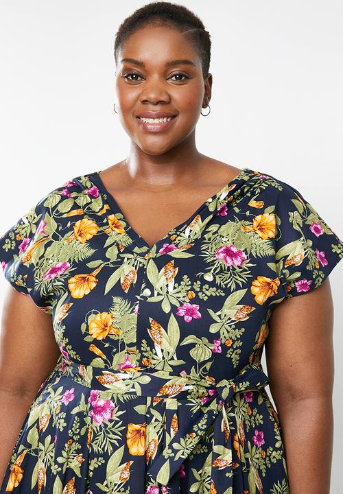 AMANDA LAIRD CHERRY - Plus size mia v neck dress - multi