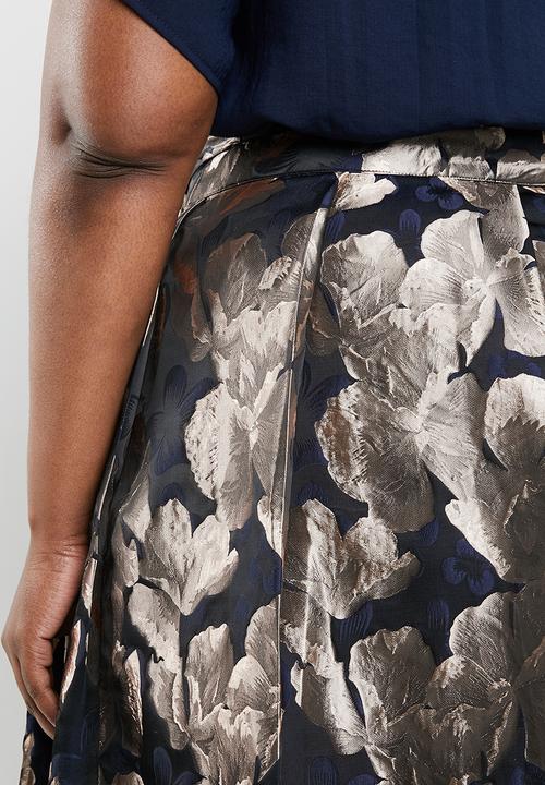AMANDA LAIRD CHERRY - Plus size sphe brocade wrap skirt - navy & beige