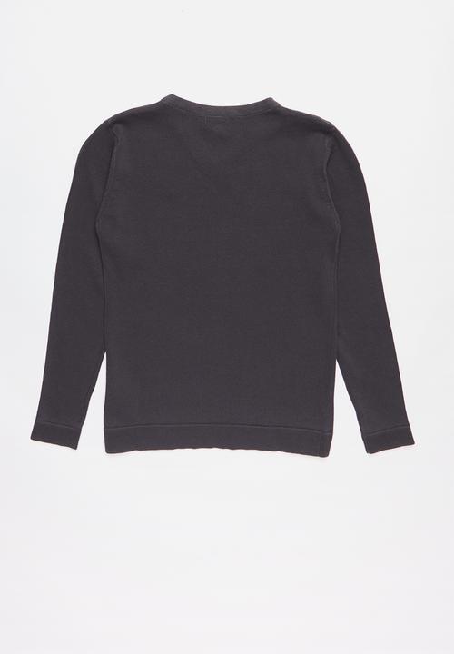 POLO - Boys Justin long sleeve V-neck pullover - charcoal