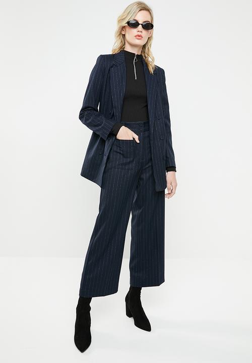 MANGO - Printed crop trouser - navy