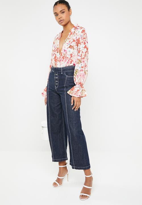 Missguided - Chiffon floral frill bodysuit - pink