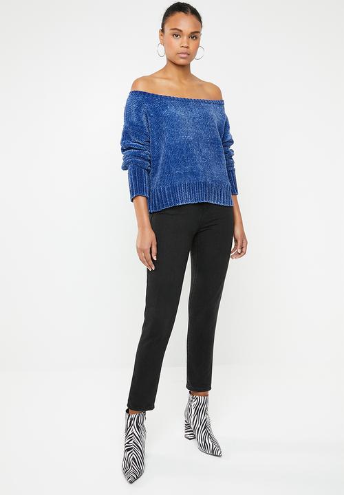 Missguided - Chenille off shoulder knitted jumper - blue