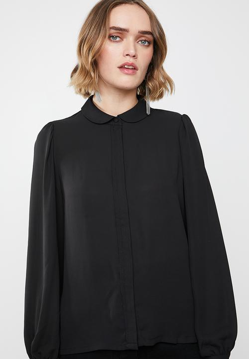 ONLY - Martha long sleeve round collar shirt - black