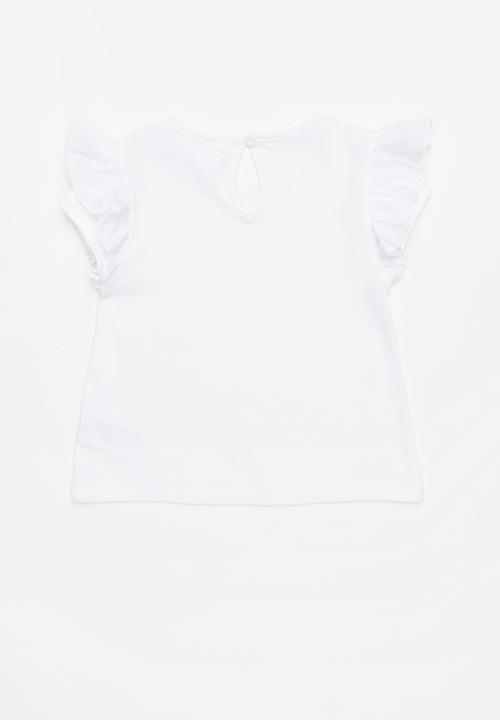 MINOTI - Tropicana jersey top with frill sleeves - white