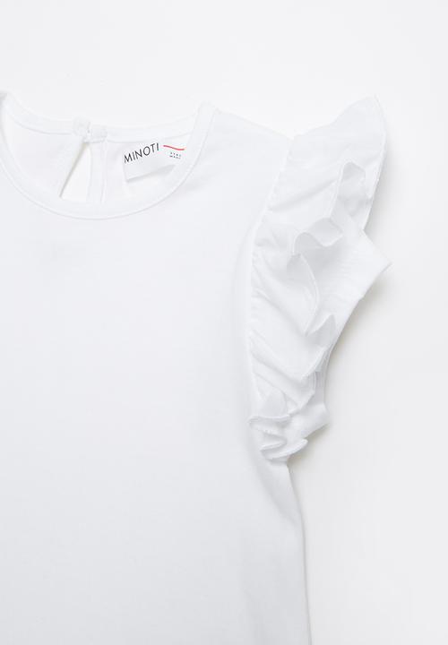 MINOTI - Tropicana jersey top with frill sleeves - white