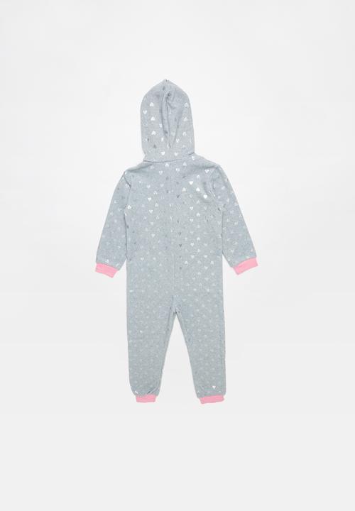 Pop Candy - Silver heart printed onesie - grey & pink 