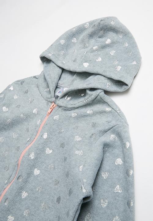 Pop Candy - Silver heart printed onesie - grey & pink 