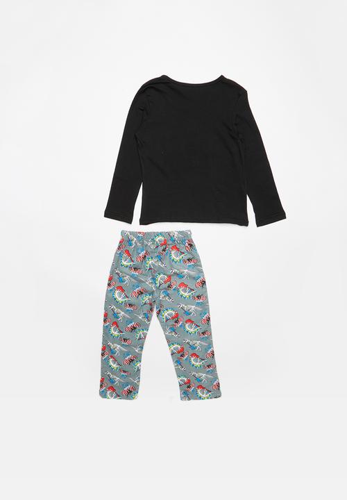 Pop Candy - Single jersey flannel pyjama top & bottom dino - grey & black