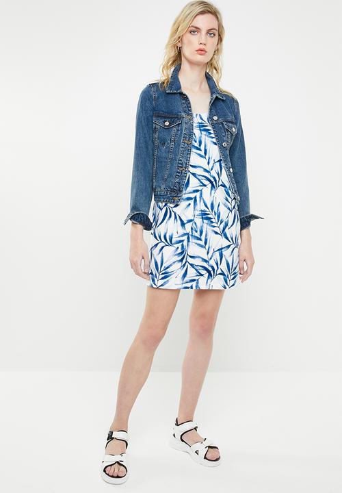 MANGO - Ruffled sleeve dress - blue & white