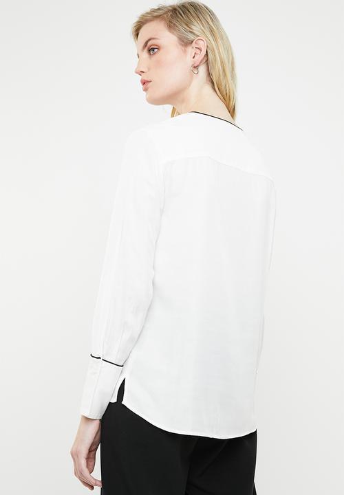 MANGO - Contrast trim blouse - white