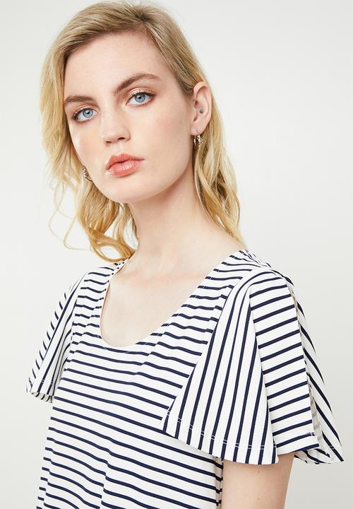 MANGO - Ruffled sleeve dress - blue & white