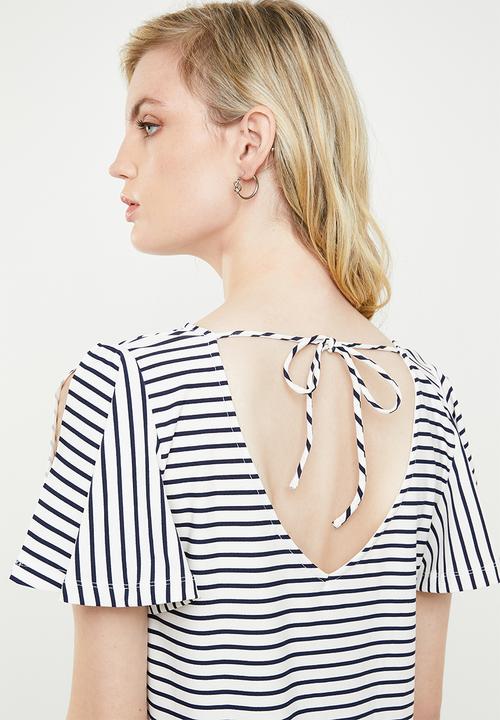 MANGO - Ruffled sleeve dress - blue & white
