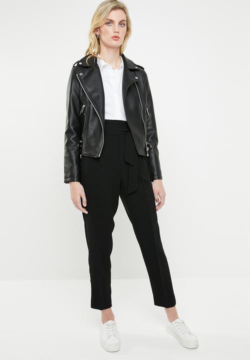 MANGO - Paperbag tie trousers - black