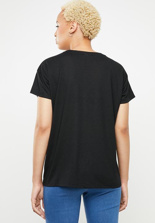 Jacqueline de Yong - Short sleeve print top - black
