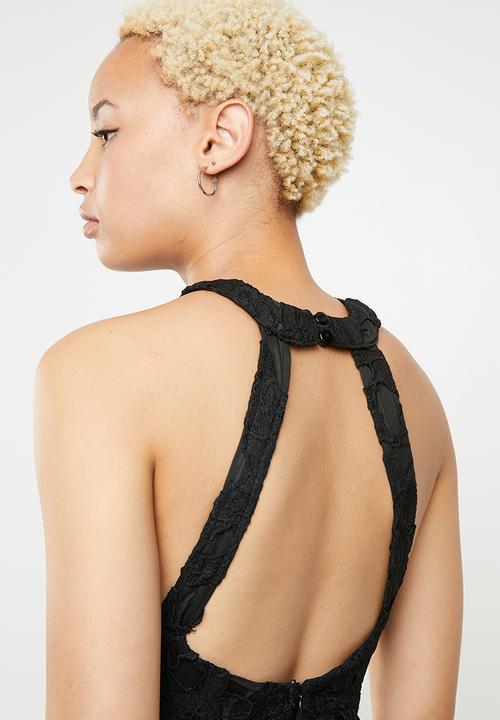 Missguided - Halter neck lace mini dress - black