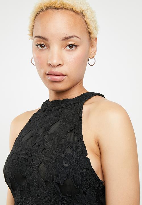 Missguided - Halter neck lace mini dress - black