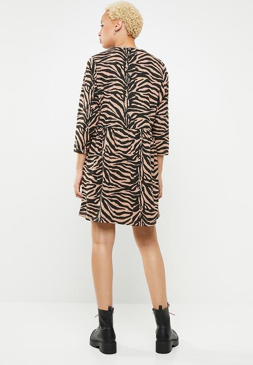 Missguided - Jersey zebra half sleeve smock dress - brown & black