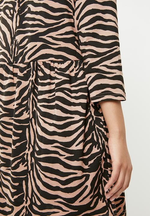 Missguided - Jersey zebra half sleeve smock dress - brown & black
