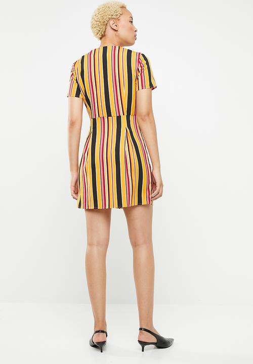 Missguided - Striped button detail midi dress - multi