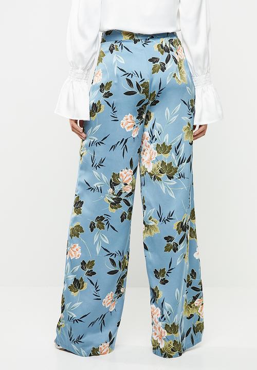Missguided - Floral satin wide leg trouser - blue
